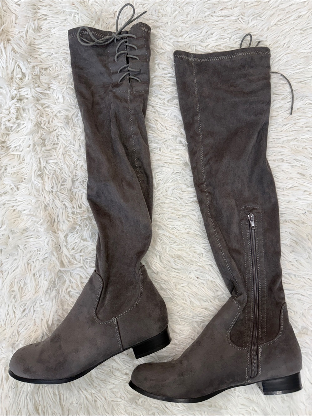 Chase + Chloe Gray Suede Over the Knee Boots